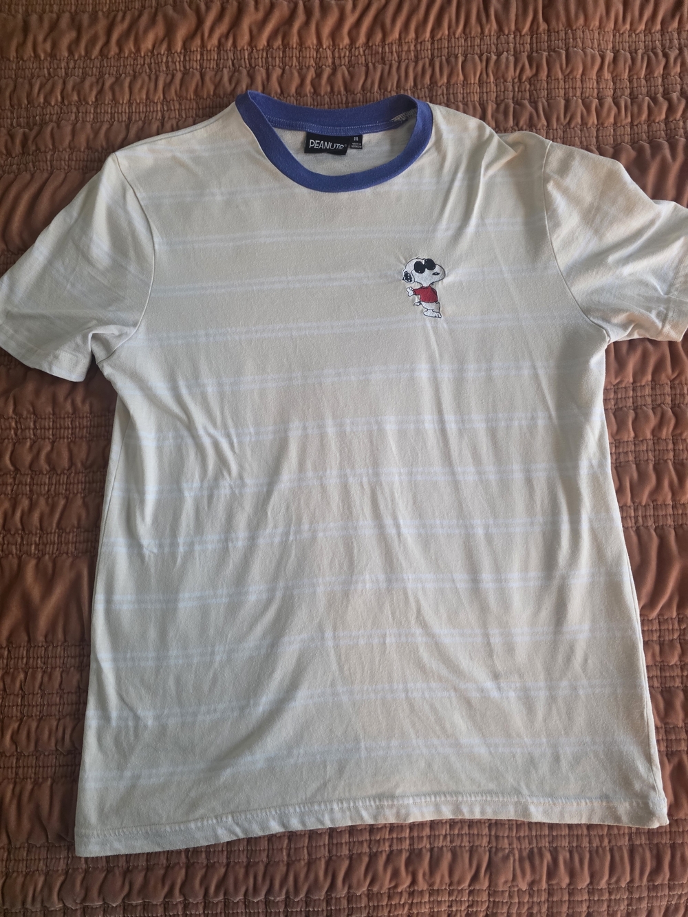 Peanuts White Striped Tee with Blue Ringer and Snoopy Chest